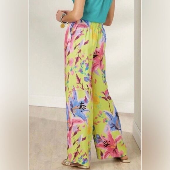 Soft Surroundings Florian Green Floral Palazzo Pants Size Medium - Picture 2 of 5